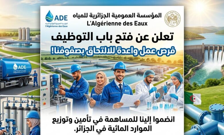 المؤسسة العمومية الجزائرية للمياه تعلن عن توظيف في منصب عمل