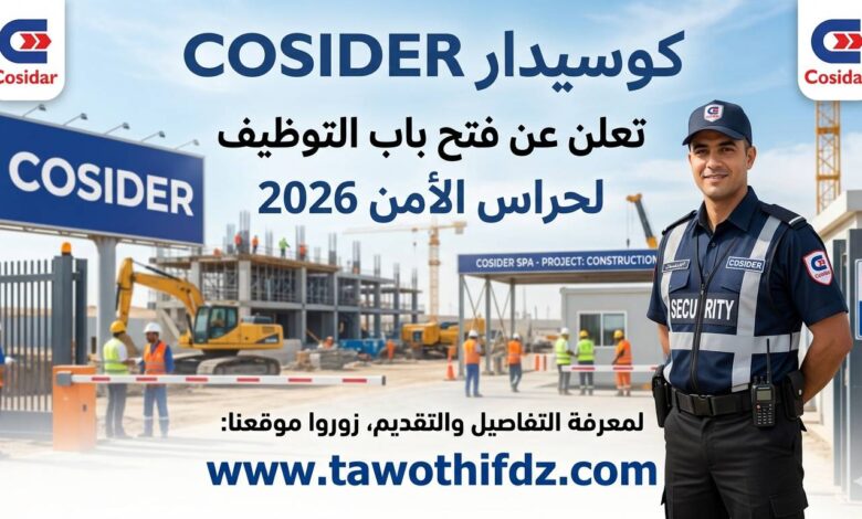 كوسيدار COSIDER تفتح باب التوظيف لحراس الأمن 2026