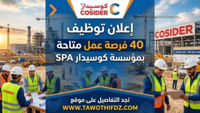 إعلان توظيف بمؤسسة كوسيدار SPA يشمل 40 فرصة عمل