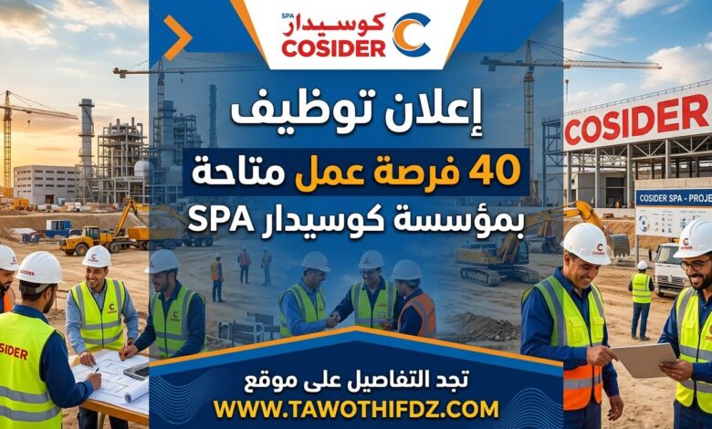 إعلان توظيف بمؤسسة كوسيدار SPA يشمل 40 فرصة عمل