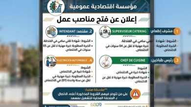 تعلن مؤسسة اقتصادية عمومية عن البحث عن مناصب عمل في مختلف التخصصات