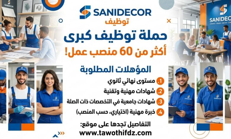 شركة Sanidecor تعلن عن حملة توظيف كبرى بأكثر من 60 منصب