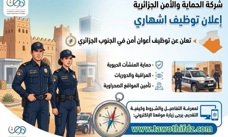 مؤسسات الحماية والأمن تعلن عن توظيف أعوان أمن في الجنوب الجزائري