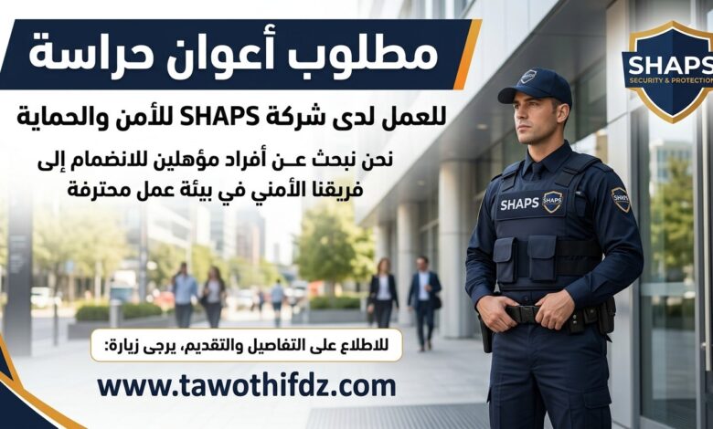 مطلوب أعوان حراسة للعمل لدى شركة SHAPS للأمن والحماية