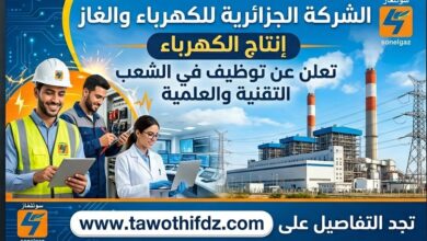 الشركة الجزائرية للكهرباء والغاز - إنتاج الكهرباء - تعلن عن توظيف في الشعب التقنية والعلمية