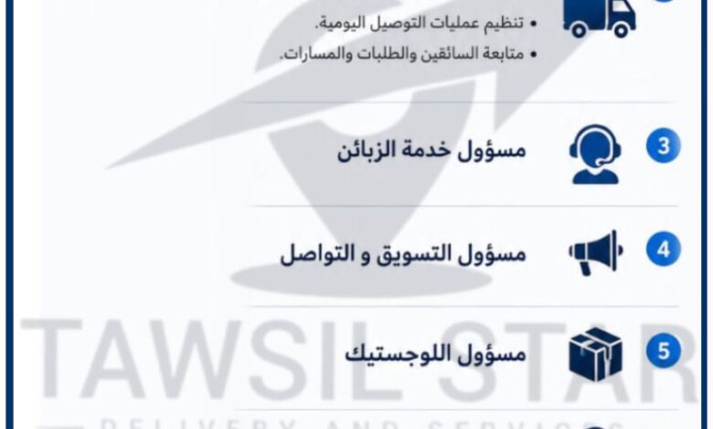 شركة توصيل ستار SARL Tawsil STAR تفتح باب التوظيف البحث عن كفاءات في عدة مجالات