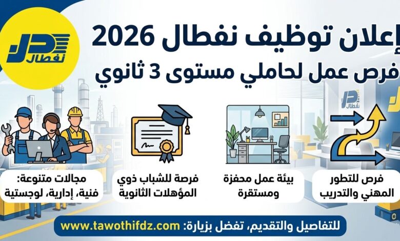 توظيف نفطال 2026.. فرص عمل لحاملي مستوى 3 ثانوي