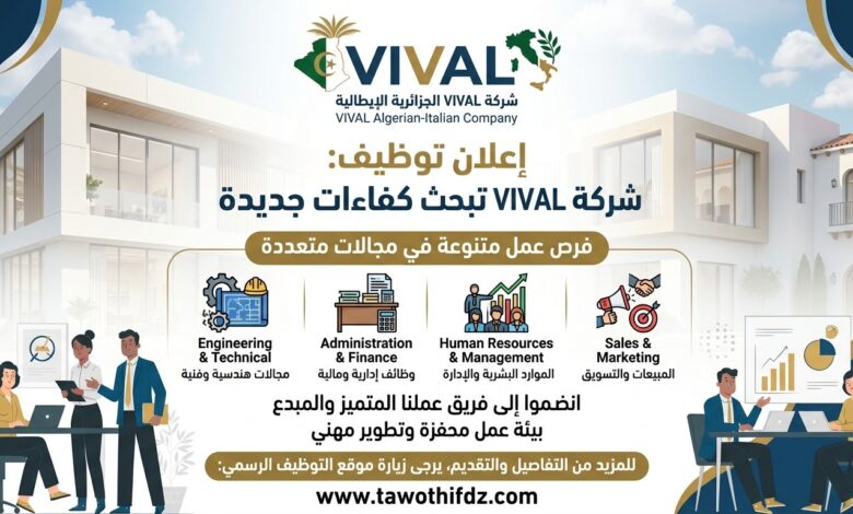 شركة VIVAL الجزائرية الإيطالية تبحث عن عمال وموظفين في عدة مناصب