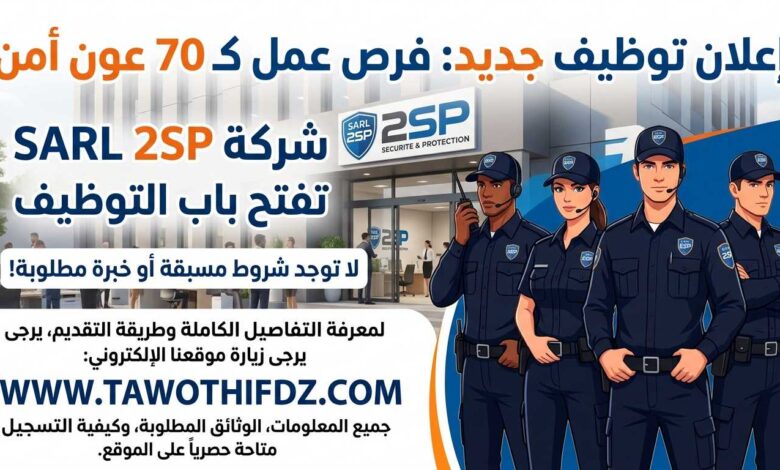 فرص عمل جديدة.. شركة SARL 2SP تفتح التوظيف لـ70 عون أمن