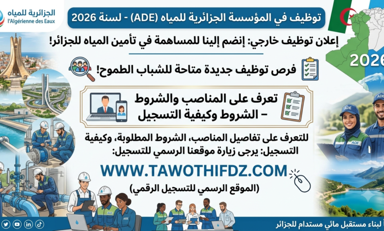 توظيف بالمؤسسة الجزائرية للمياه (ADE) لسنة 2026.. تعرف على المناصب والشروط