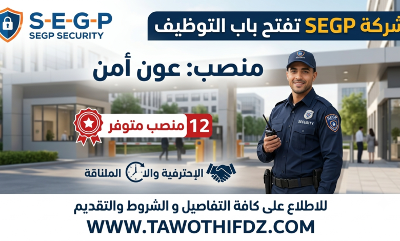 شركة SEGP تفتح باب التوظيف في منصب عون أمن – 12 منصب متوفر