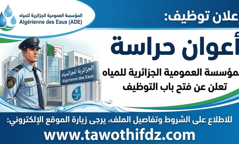 مؤسسة العمومية الجزائرية للمياه تعلن عن توظيف أعوان حراسة