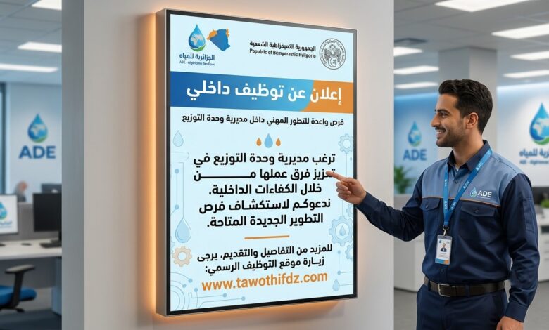 إعلان عن توظيف داخلي في مديرية وحدة التوزيع للجزائرية للمياه