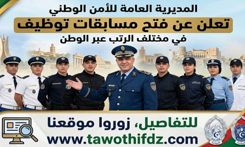 المديرية العامة للأمن الوطني تعلن عن فتح مسابقات توظيف في مختلف الرتب عبر الوطن