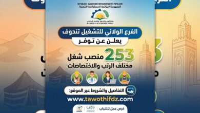 يعلن الفرع الولائي للتشغيل تندوف عن توفر 253 منصب مختلف الرتب