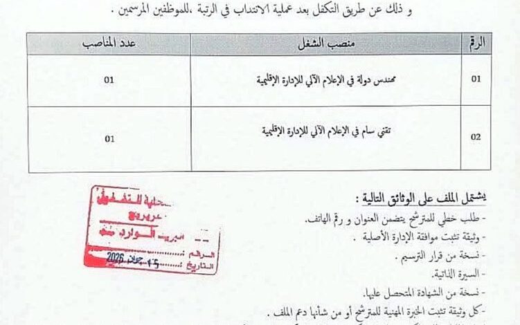 اعلان توظيف بالمجلس الشعبي البلدي لبلدية أولاد دحمان برج بوعريريج