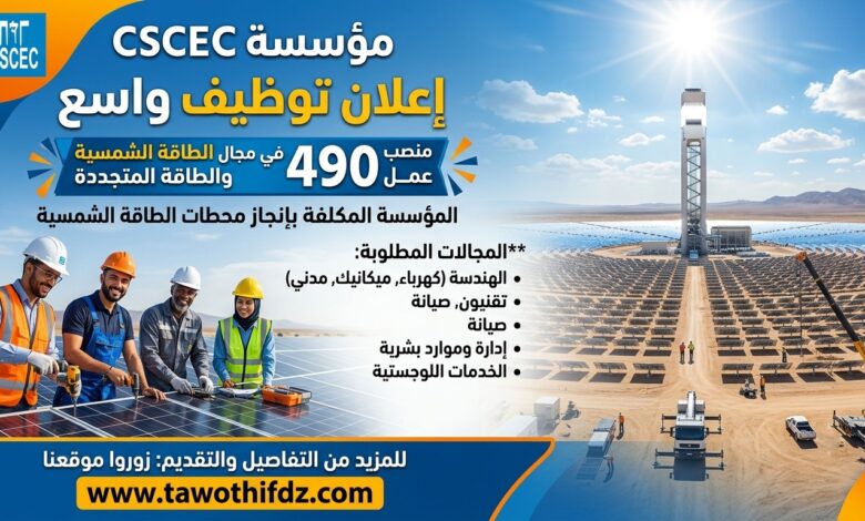 توظيف 490 منصب عمل لدى مؤسسة CSCEC المكلفة بإنجاز محطات الطاقة الشمسية