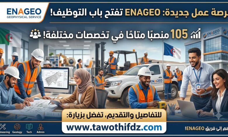 فرصة عمل جديدة: ENAGEO تفتح باب التوظيف لـ 105 منصبًا في تخصصات مختلفة