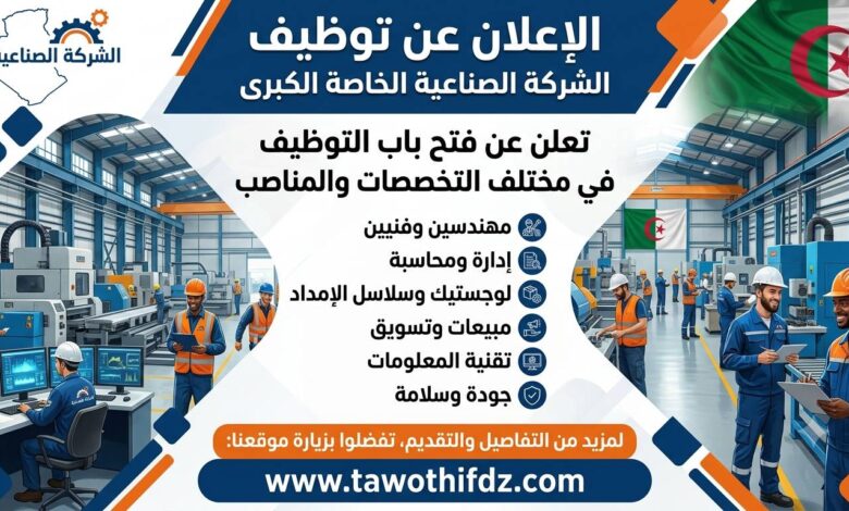 شركة صناعية خاصة تعلن عن توظيف في مختلف التخصصات والمناصب