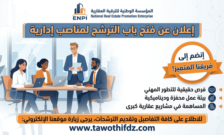 المؤسسة الوطنية للترقية العقارية ENPI تفتح باب الترشح لمناصب إدارية