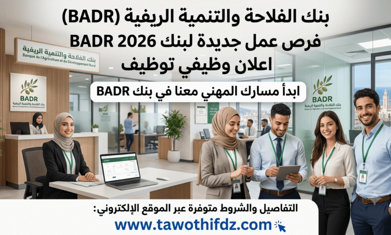 توظيف بنك BADR 2026.. فرص عمل جديدة في بنك الفلاحة والتنمية الريفية