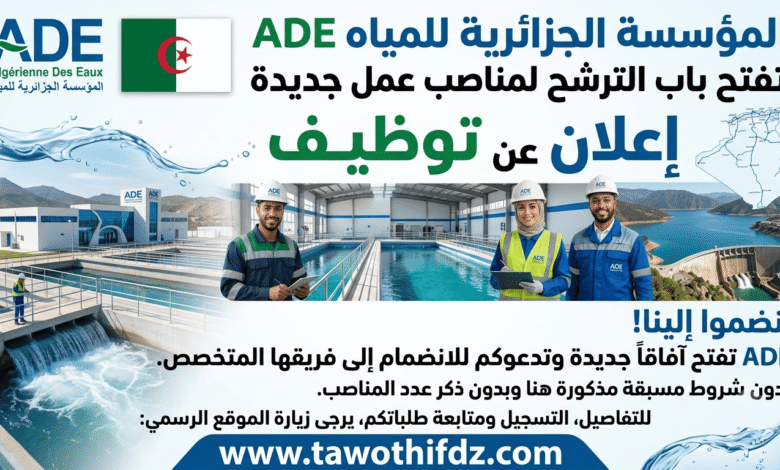 المؤسسة الجزائرية للمياه ADE تفتح باب الترشح لمناصب عمل جديدة