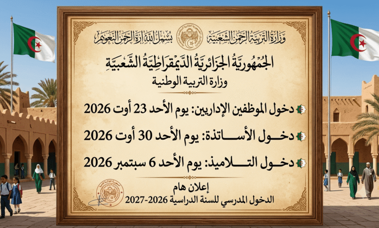 رسمياً.. الإعلان عن رزنامة الدخول المدرسي 2026–2027 في الجزائر