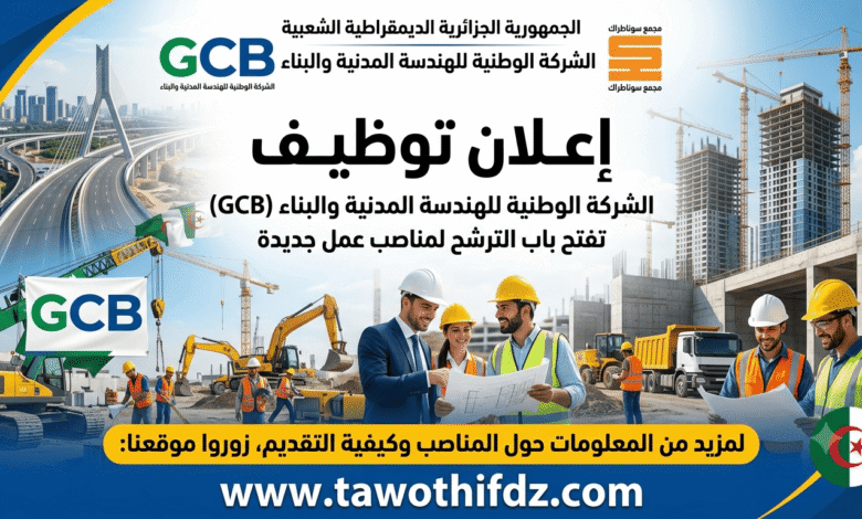 الشركة الوطنية للهندسة المدنية والبناء GCB تفتح باب الترشح لمناصب عمل جديدة