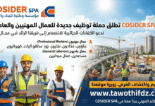 مؤسسة COSIDER SPA تطلق حملة توظيف جديدة للعمال المهنيين والعاديين