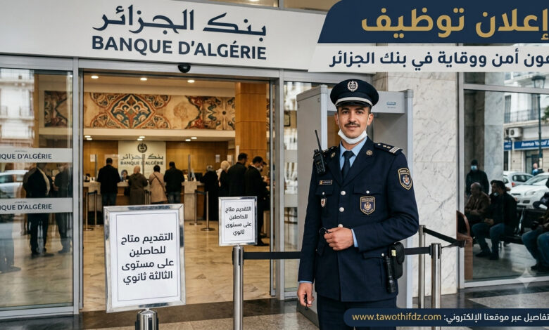 اعلان توظيف عون أمن ووقاية في بنك الجزائر.. التقديم متاح للحاصلين على الثالثة ثانوي