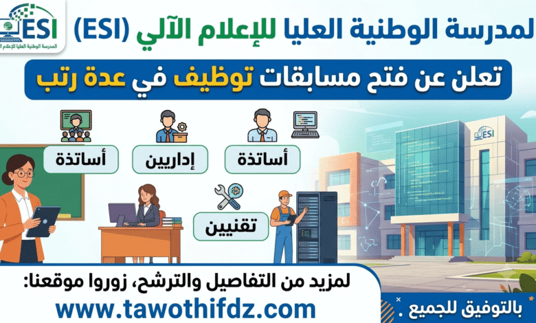 المدرسة الوطنية العليا للإعلام الآلي تعلن عن فتح مسابقات توظيف في عدة رتب