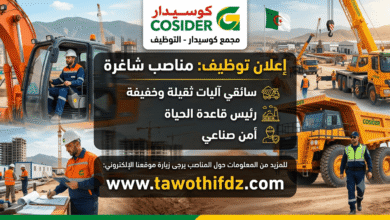 التوظيف في Cosider.. مناصب شاغرة لسائقين آليات ورئيس قاعدة الحياة وأمن صناعي
