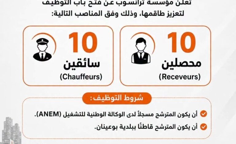 مؤسسة ترانسوب تعلن عن فتح باب التوظيف لتعزيز طاقمها