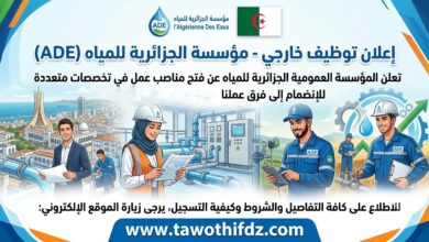 المؤسسة العمومية الجزائرية للمياه (ADE) تعلن عن فتح مناصب عمل