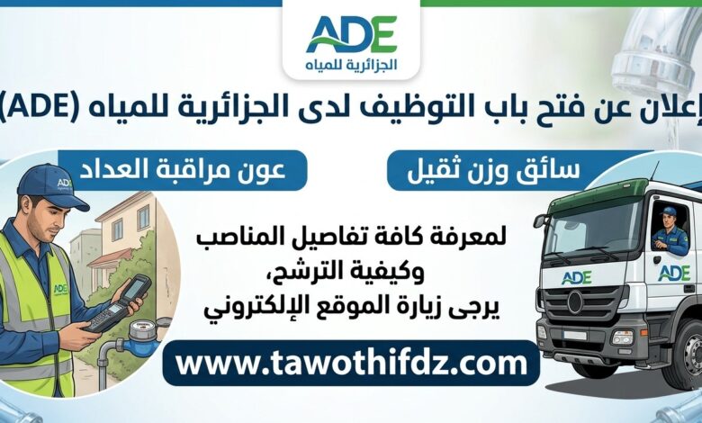 فرصة عمل في الجزائرية للمياه ADE: توظيف عون مراقبة عداد وسائق وزن ثقيل
