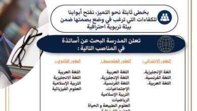 تعلن المدرسة الخاصة بوقرة فارس عن البحث عن أساتذة في كل الأطوار 2026/2027