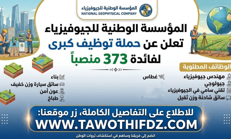 المؤسسة الوطنية للجيوفيزياء تعلن عن حملة توظيف لفائدة 373 منصبا