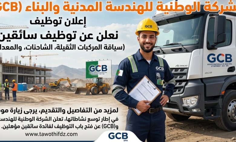 إعلان توظيف سائقين بالشركة الوطنية للهندسة المدنية والبناء GCB