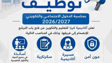 تعلن أكاديمية كيزا للتعليم والتكوين عن فتح باب الترشح للانضمام إلى فريقها