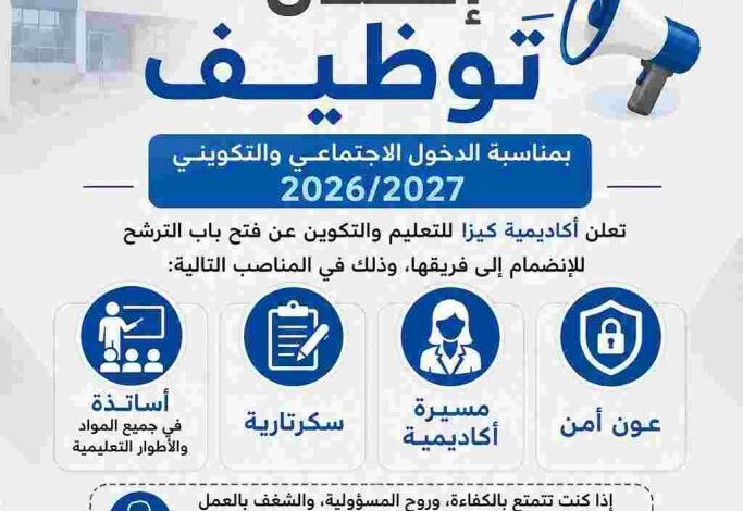 تعلن أكاديمية كيزا للتعليم والتكوين عن فتح باب الترشح للانضمام إلى فريقها