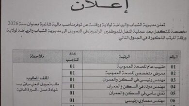 مديرية الشباب والرياضة لولاية ورقلة عن توفر مناصب مالية شاغرة بعنوان سنة 2026