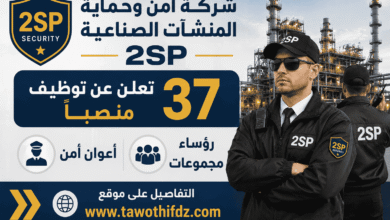 شركة أمن وحماية المنشآت الصناعية 2SP تعلن عن توظيف 37 منصبًا.. أعوان أمن ورؤساء مجموعات