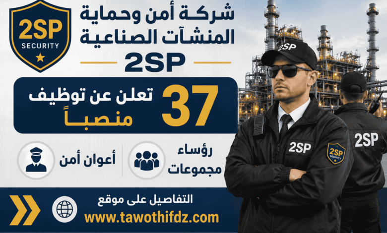 شركة أمن وحماية المنشآت الصناعية 2SP تعلن عن توظيف 37 منصبًا.. أعوان أمن ورؤساء مجموعات