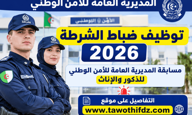 توظيف ضباط الشرطة 2026: مسابقة المديرية العامة للأمن الوطني للذكور والإناث