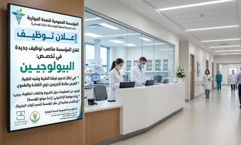 المؤسسة العمومية للصحة الجوارية تفتح مناصب توظيف للبيولوجيين