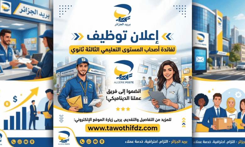 إعلان توظيف بمؤسسة بريد الجزائر لفائدة أصحاب المستوى التعليمي الثالثة ثانوي.