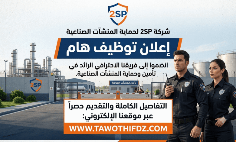 توظيف أعوان أمن ومشرفين في شركة 2SP لحماية المنشآت الصناعية