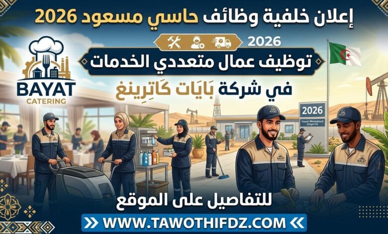 وظائف حاسي مسعود 2026: توظيف عمال متعددي الخدمات في BAYAT CATRING