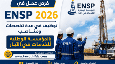 فرص عمل في ENSP 2026: توظيف في عدة تخصصات ومناصب بالمؤسسة الوطنية للخدمات في الآبار