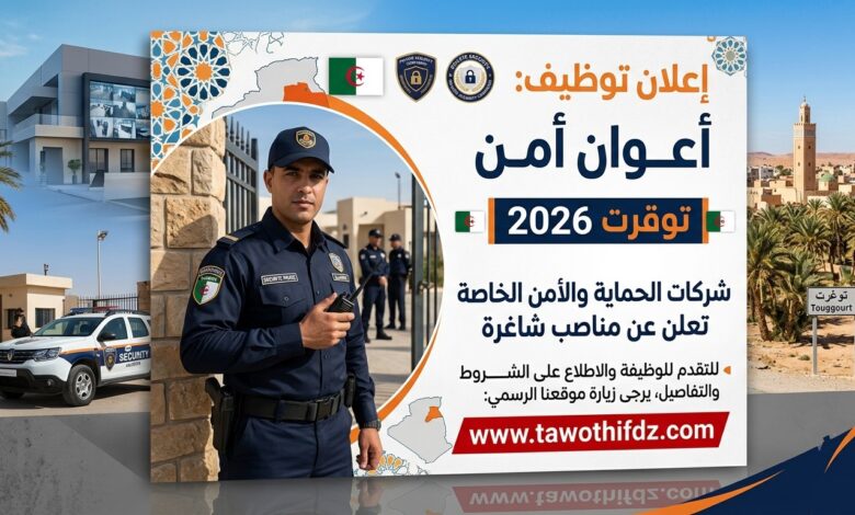 توظيف أعوان أمن في توقرت 2026: شركات الحماية والأمن الخاصة تعلن عن مناصب شاغرة